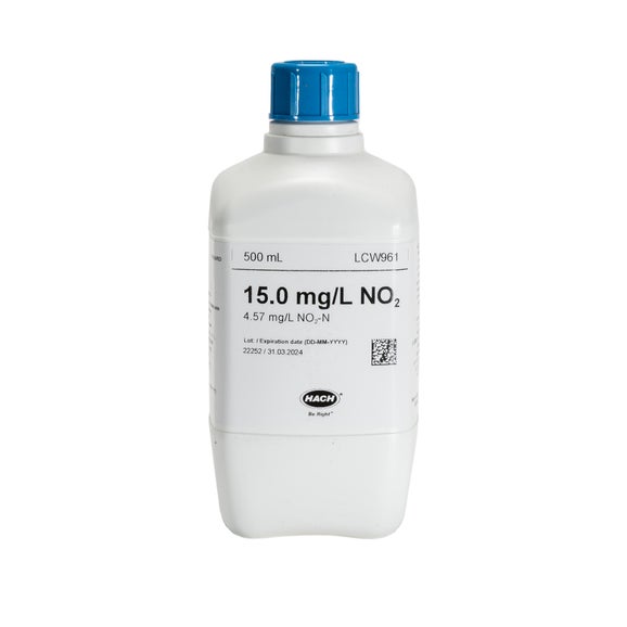 Nitrite standard, 15 mg/L NO₂ (4.57 mg/L NO₂-N), 500 mL