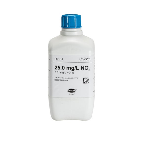 Nitrite standard, 25 mg/L NO₂ (7.62 mg/L NO₂-N), 500 mL